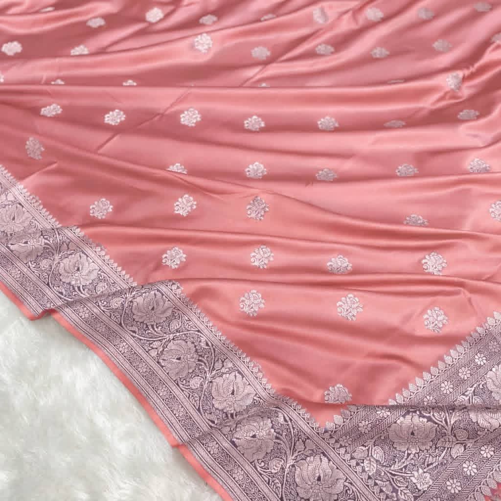 Elegant Onion Pink Mashru Silk Saree with Traditional Motifs