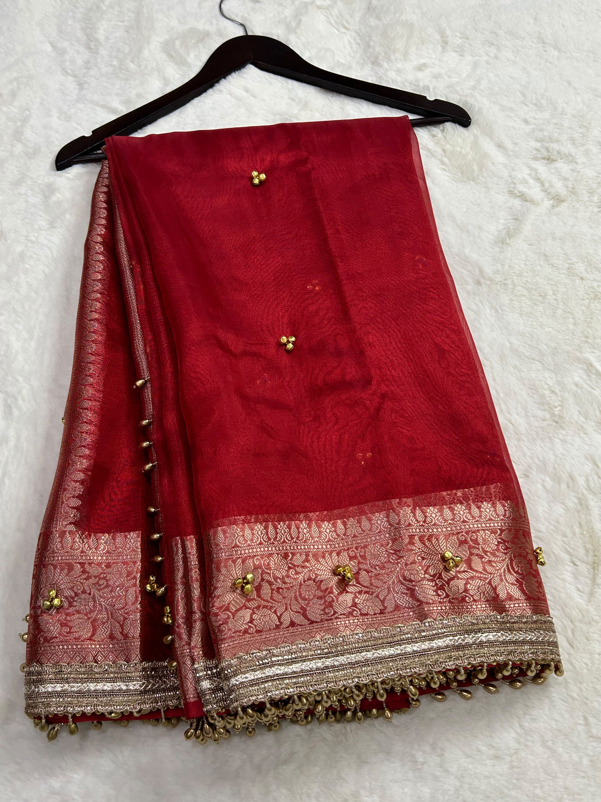 Red Ghungaroo Banarasi Tissue Saree