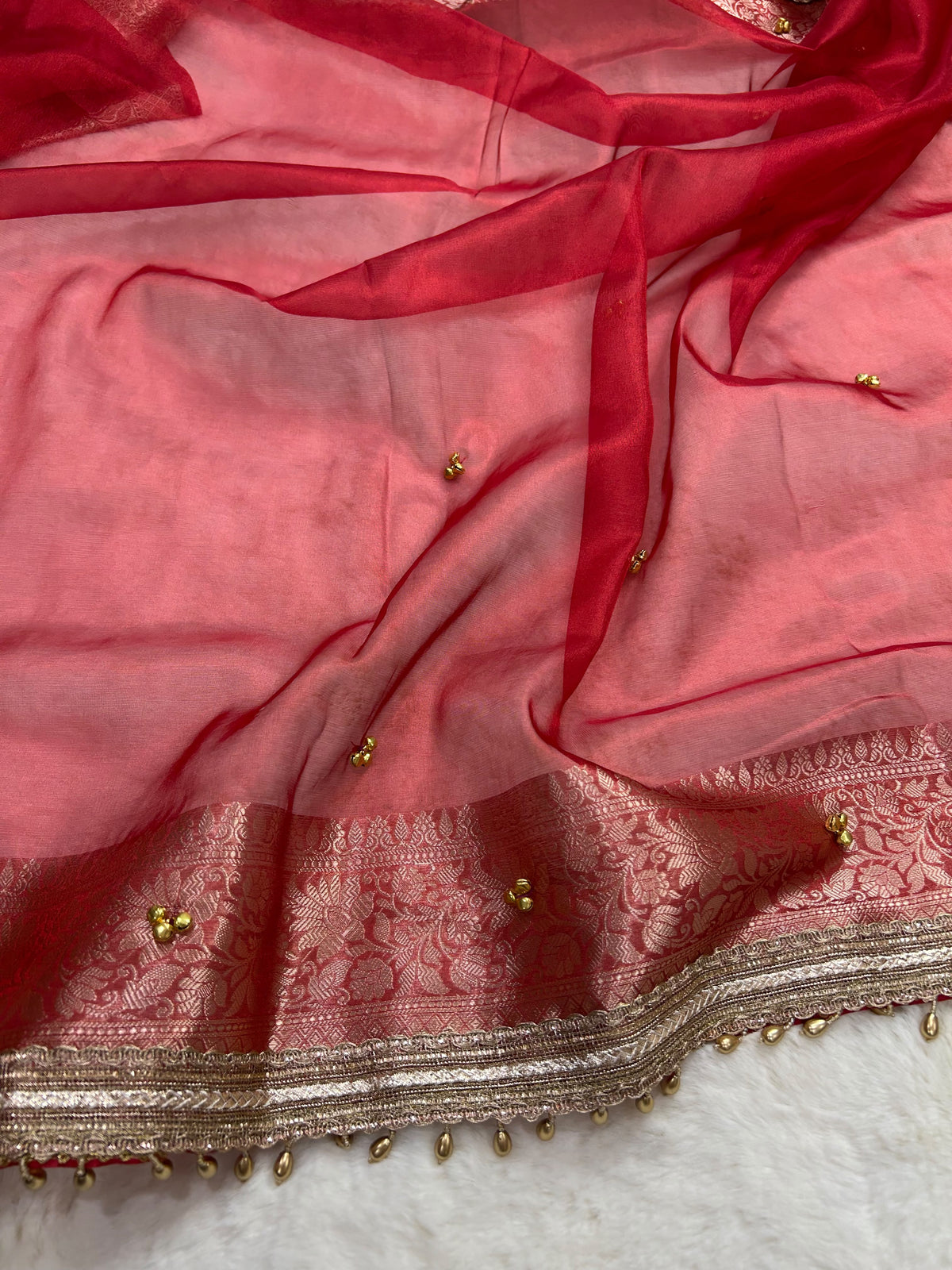 Red Ghungaroo Banarasi Tissue Saree