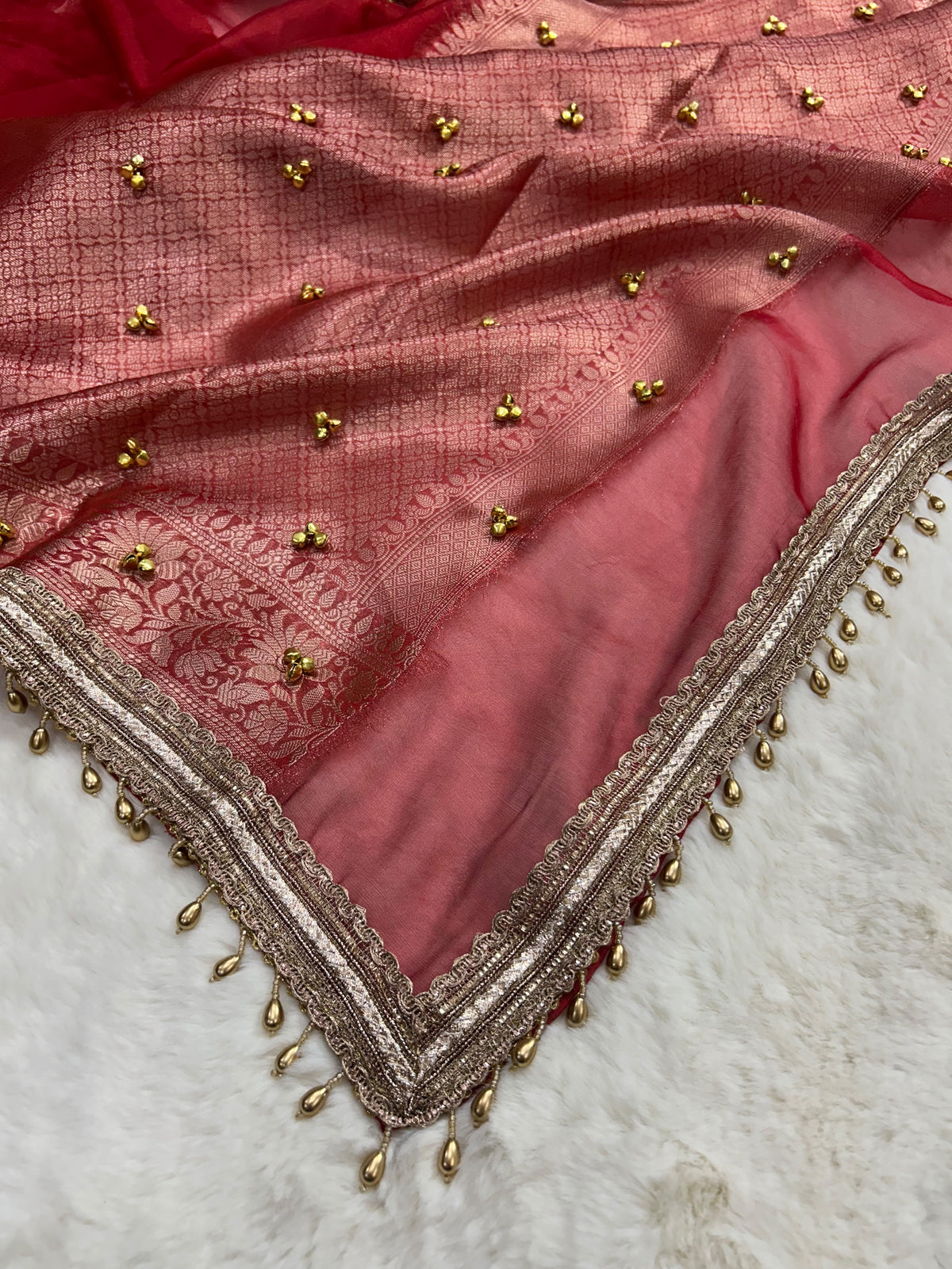 Red Ghungaroo Banarasi Tissue Saree