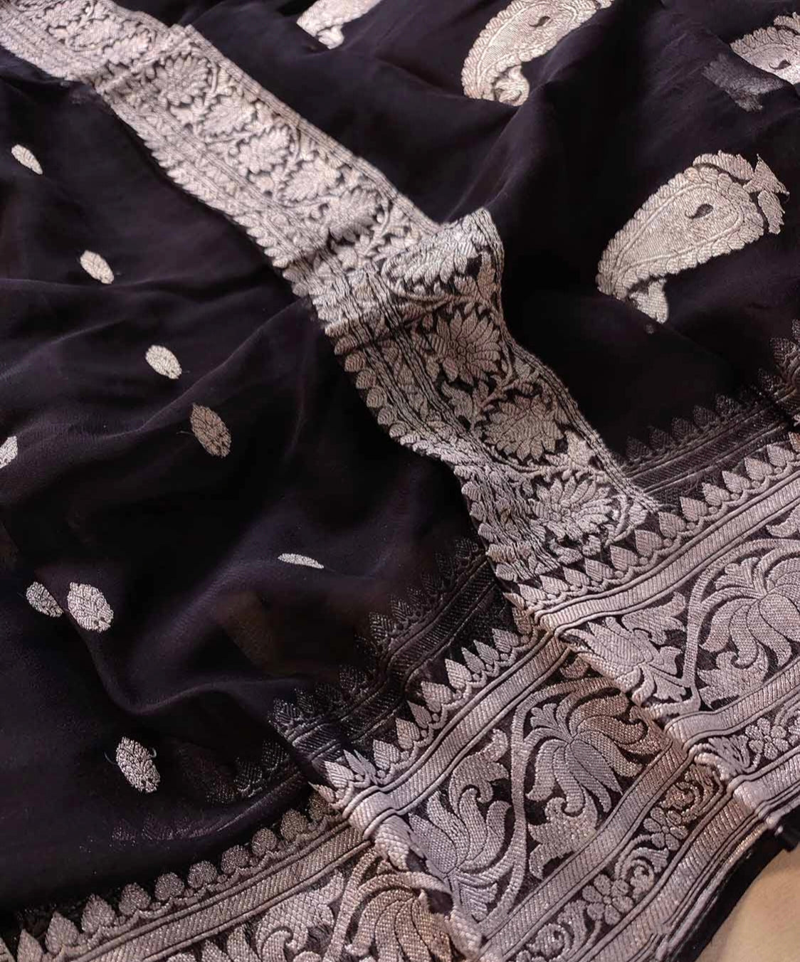 Black Khaddi Chiffon Handloom Saree