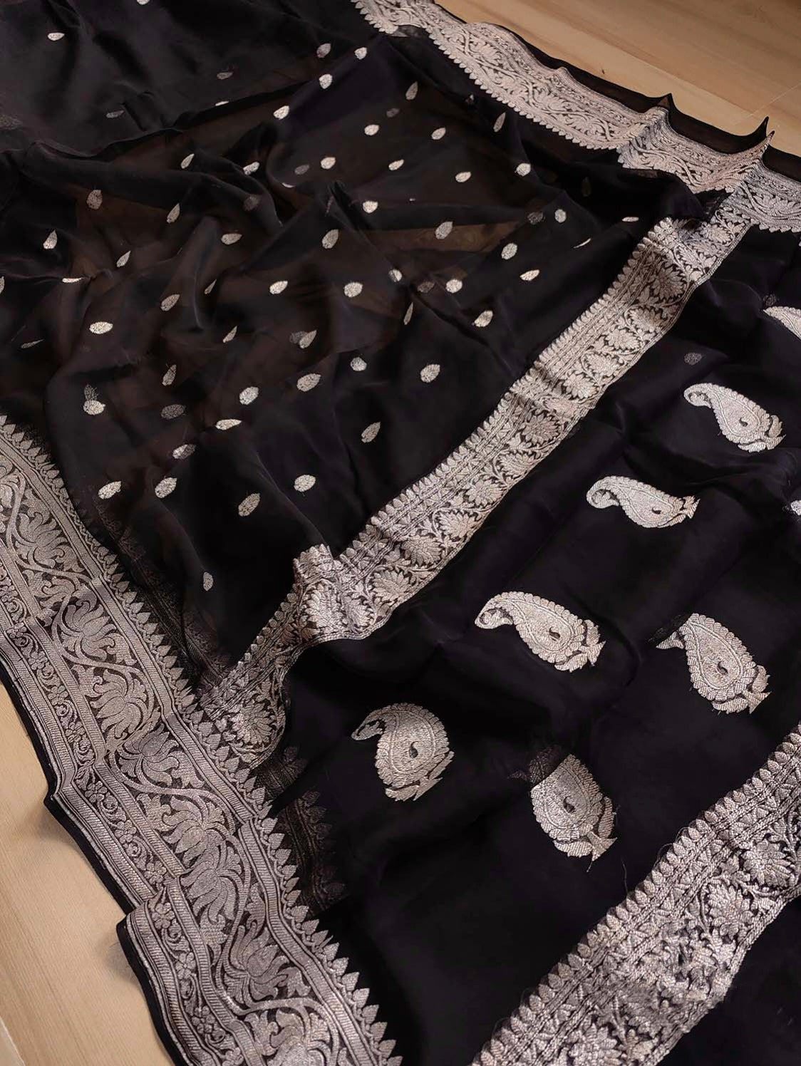 Black Khaddi Chiffon Handloom Saree