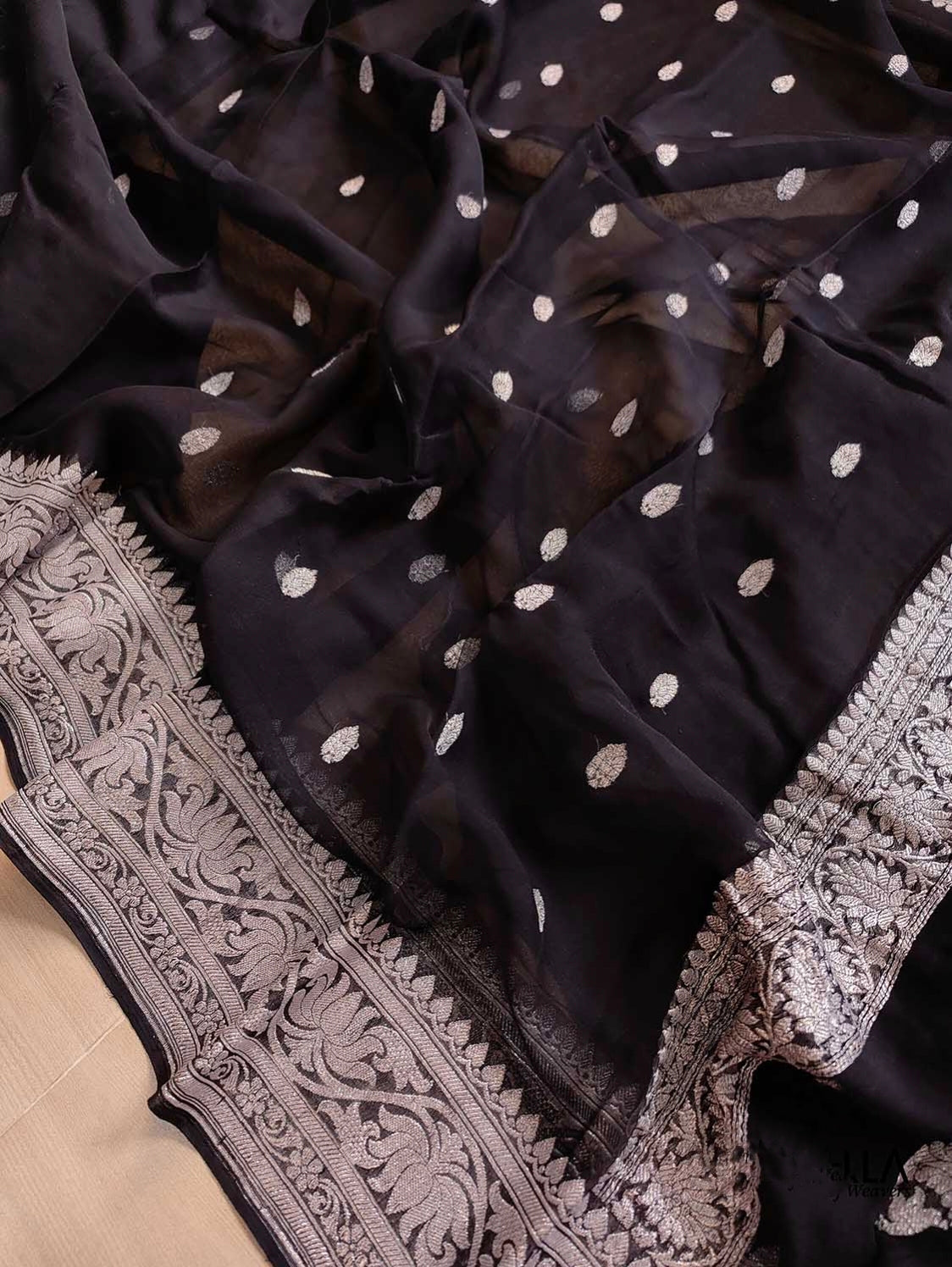 Black Khaddi Chiffon Handloom Saree