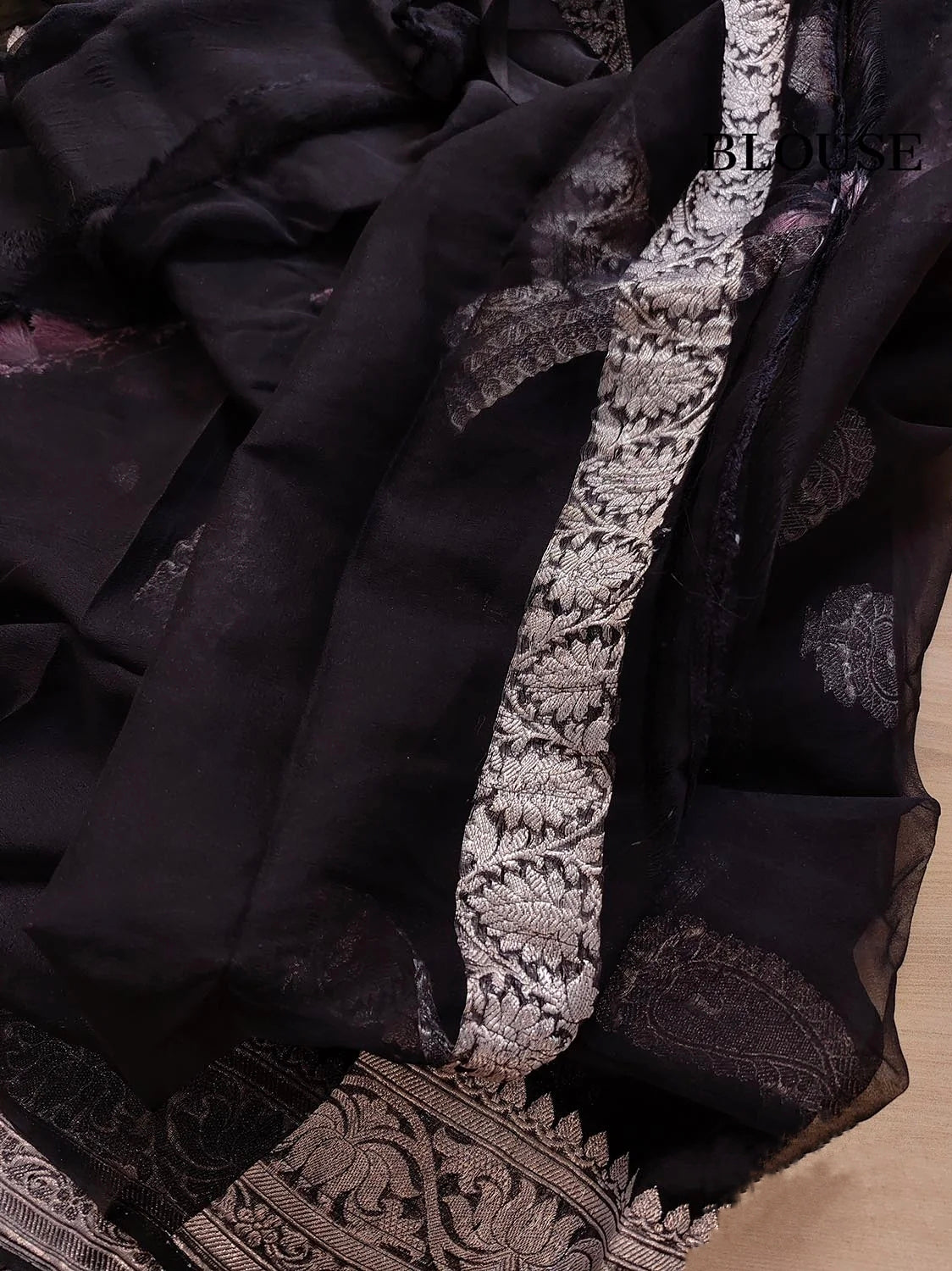 Black Khaddi Chiffon Handloom Saree