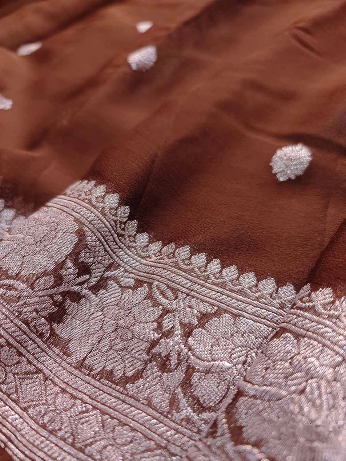 Chocolate Brown Khaddi Chiffon Handloom Silk Saree