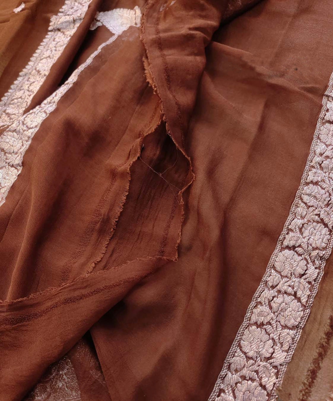 Chocolate Brown Khaddi Chiffon Handloom Silk Saree