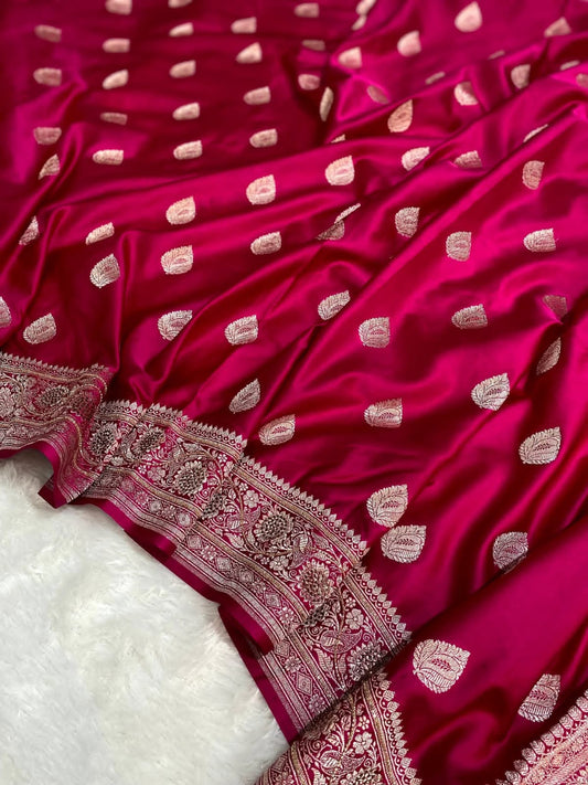 Classic Rani Pink Mashru Silk Saree with Traditional Motifs
