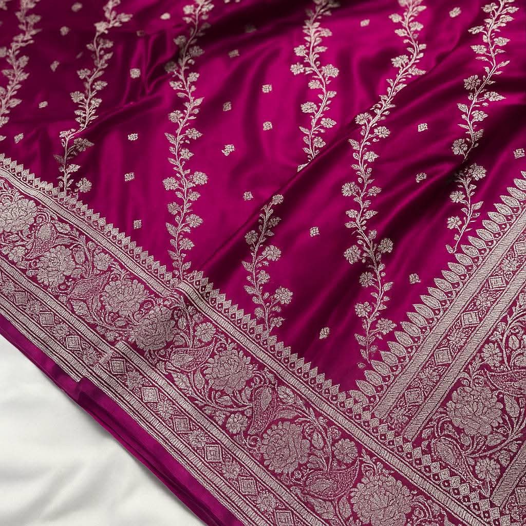Designer Peach Orange Mashru Silk Saree with Rich Pallu