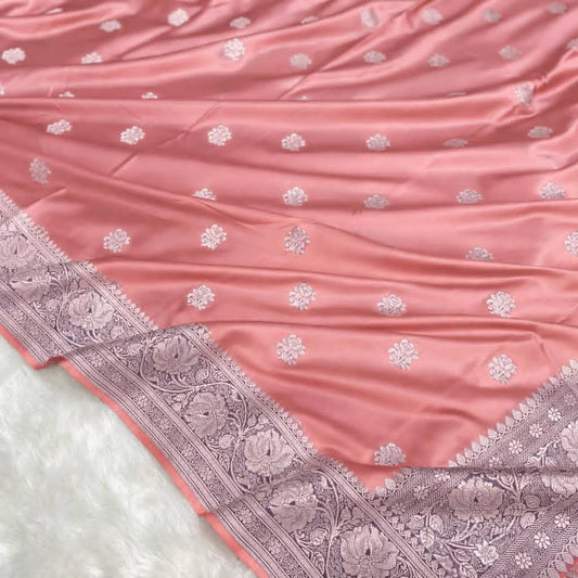Elegant Onion Pink Mashru Silk Saree with Traditional Motifs