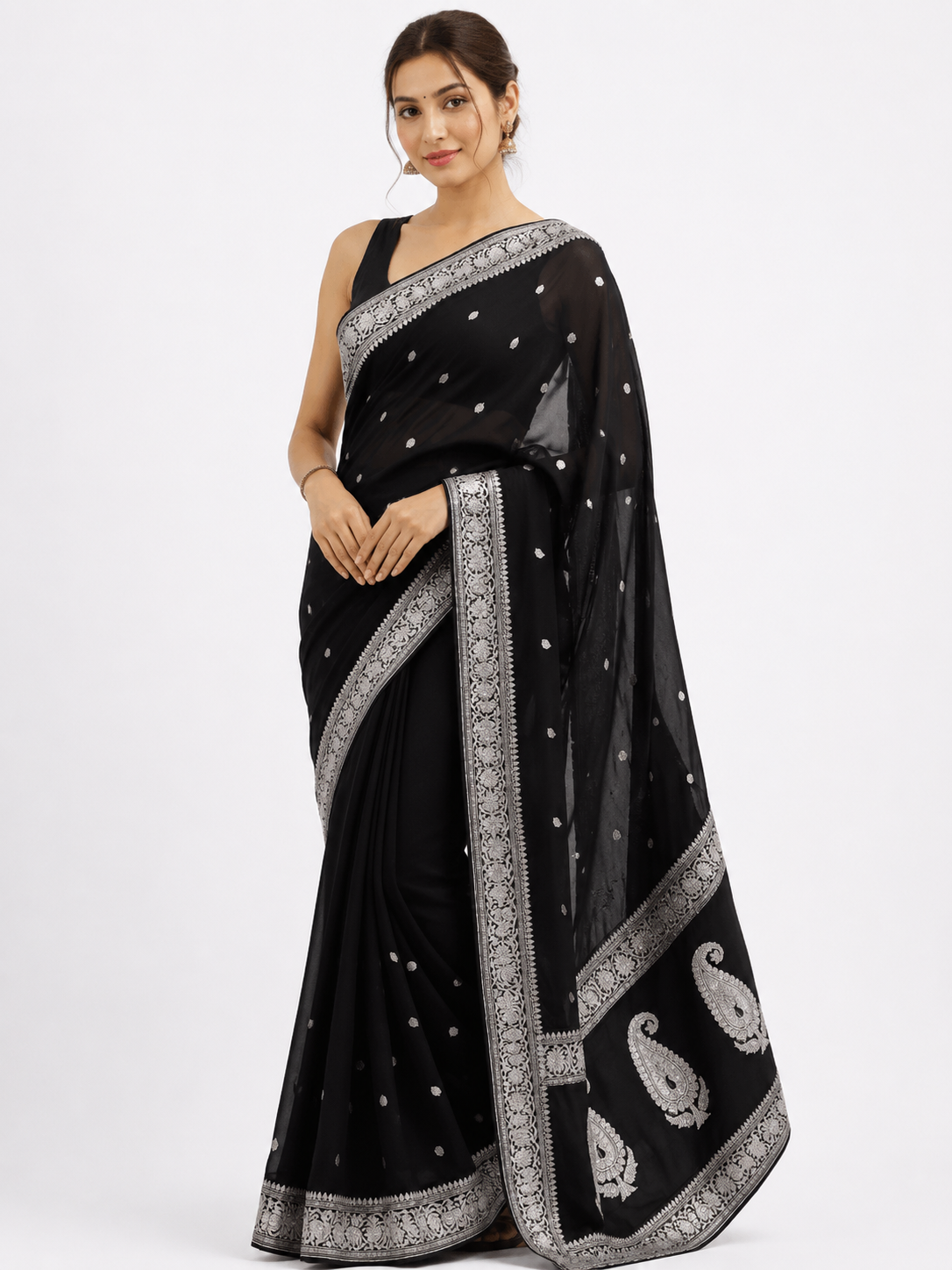 Black Khaddi Chiffon Handloom Saree